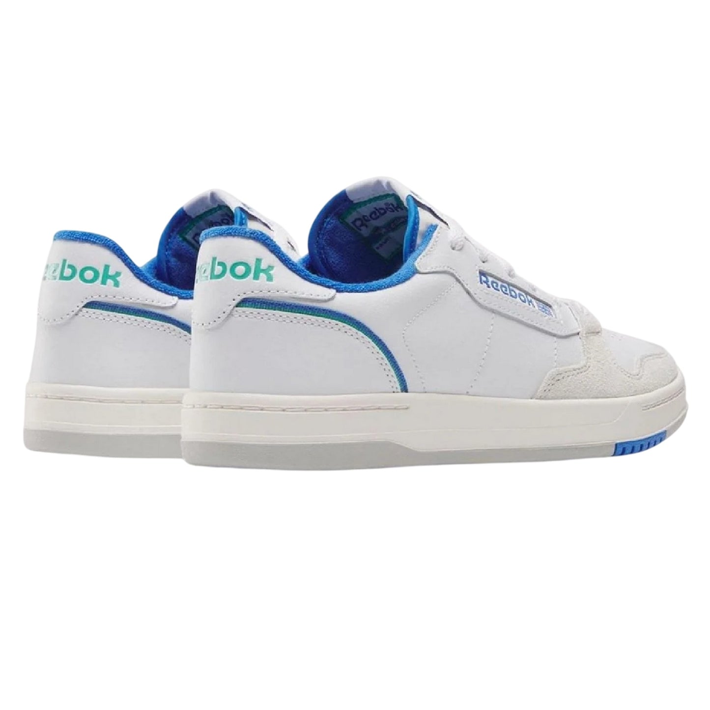 White-Blue - Back - Reebok Womens-Ladies Phase Leather Court Trainers