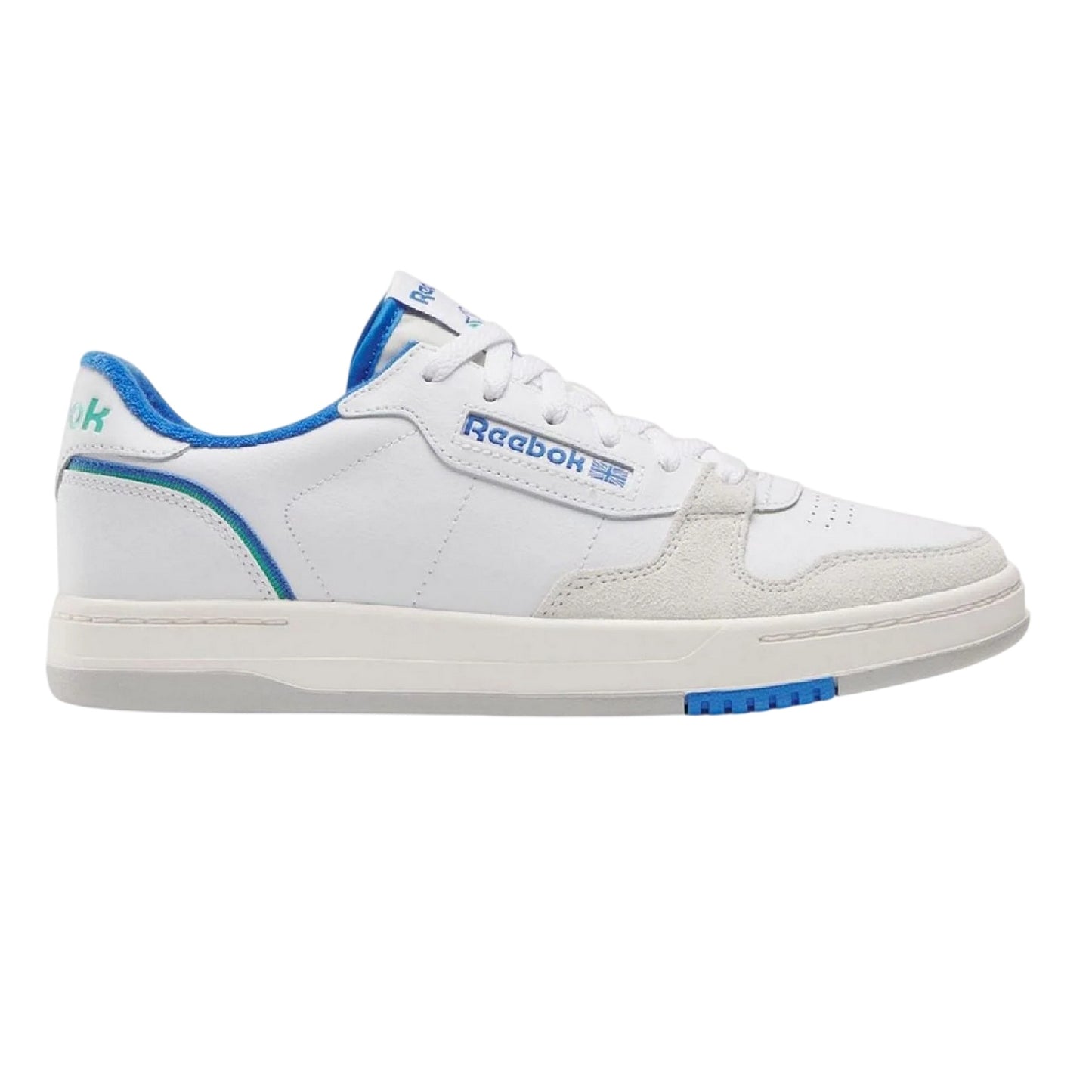 White-Blue - Side - Reebok Womens-Ladies Phase Leather Court Trainers