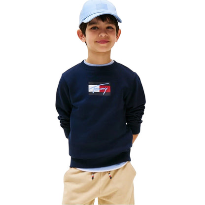 Night Navy - Side - Tommy Hilfiger Childrens-Kids Cotton Blend Crew Neck Regular Sweatshirt