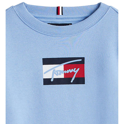 Cloud Blue - Side - Tommy Hilfiger Childrens-Kids Cotton Blend Crew Neck Regular Sweatshirt