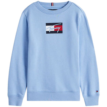 Cloud Blue - Front - Tommy Hilfiger Childrens-Kids Cotton Blend Crew Neck Regular Sweatshirt