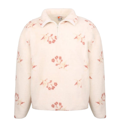 Cream - Front - SoulCal Womens-Ladies Floral Teddy Fleece Quarter Zip Sweatshirt