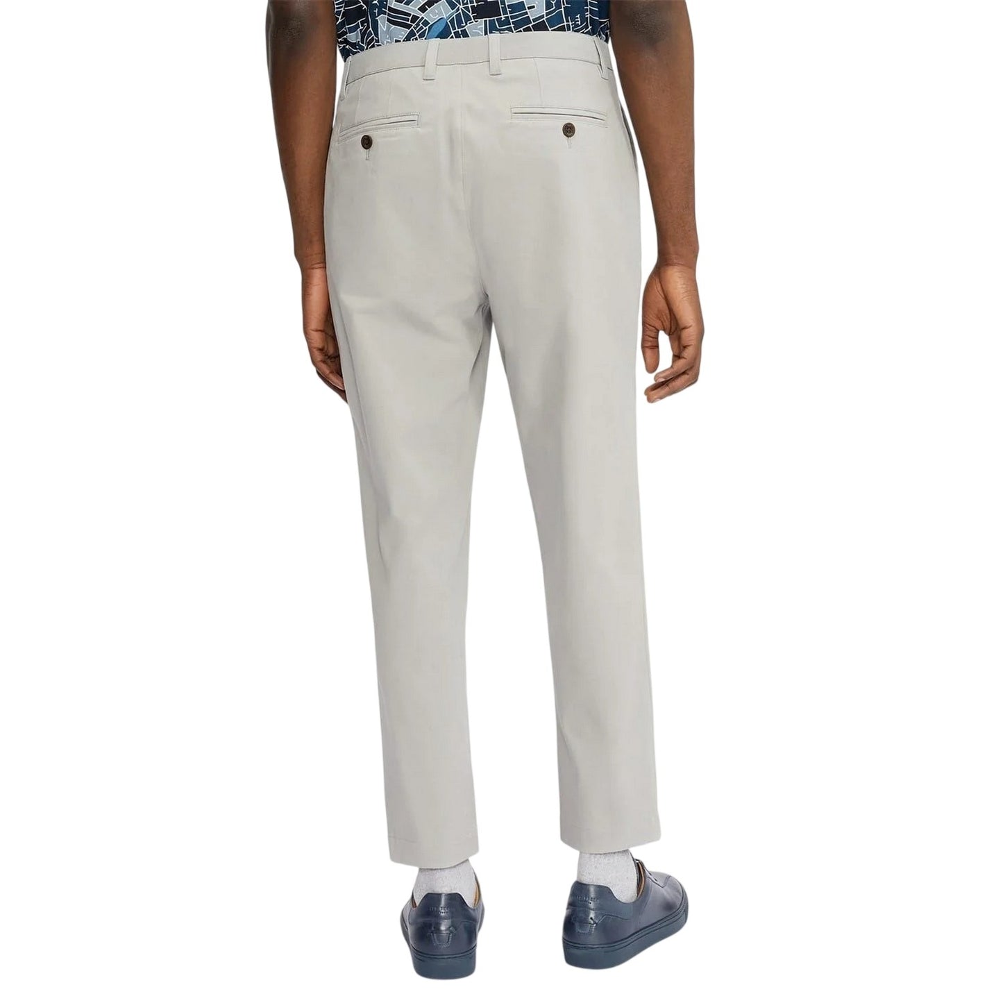 Grey - Back - Ted Baker Mens Cotton Blend Elasticated Waist Trousers