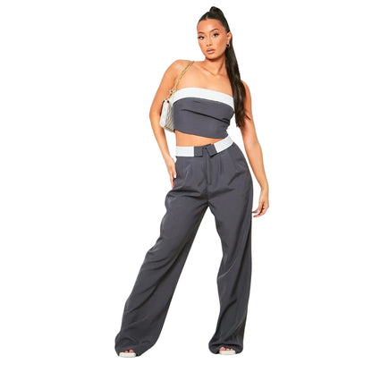 Charcoal - Front - Missy Empire Womens-Ladies Wide Leg Trousers