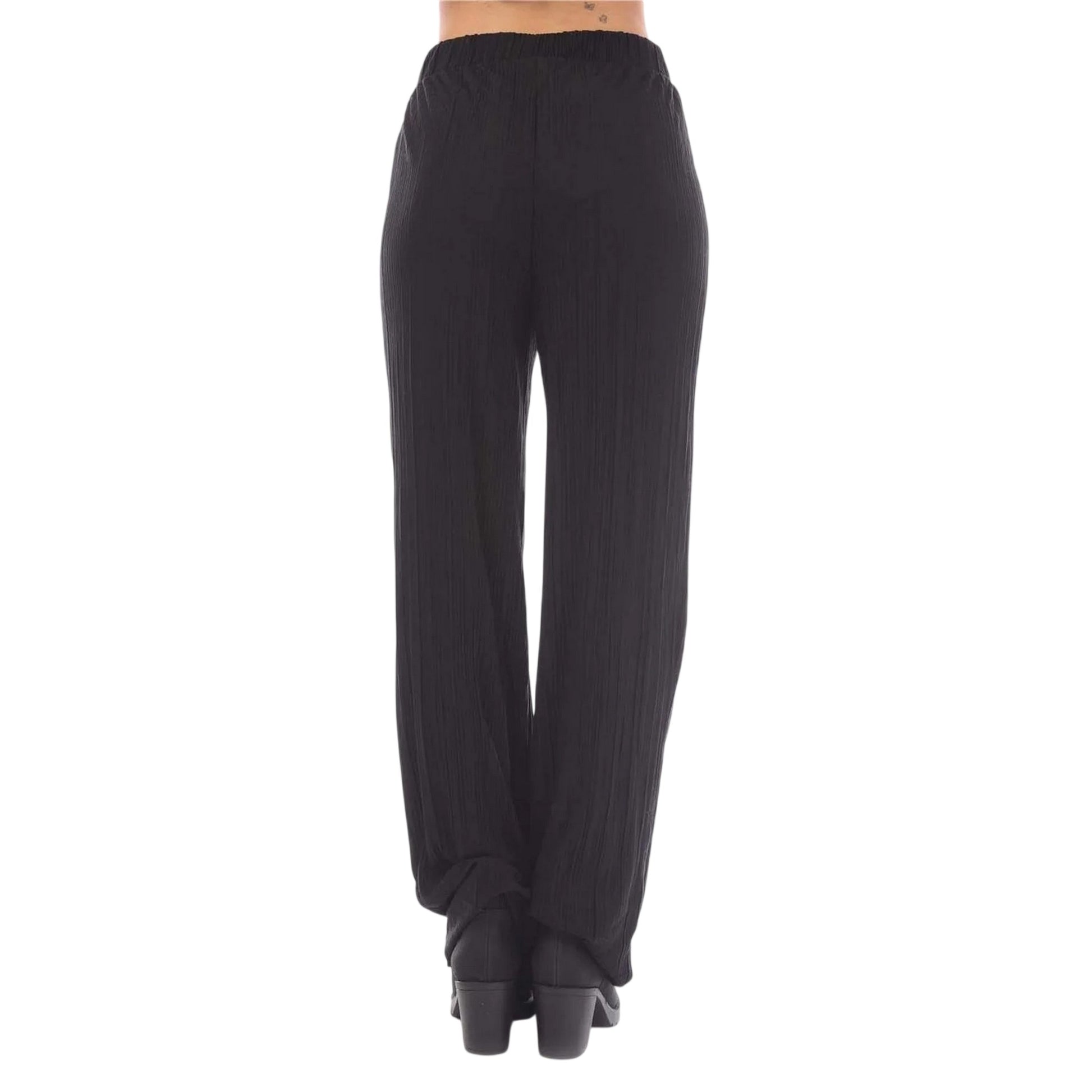 Black - Back - Vero Moda Womens-Ladies Plisse Wide Leg Trousers