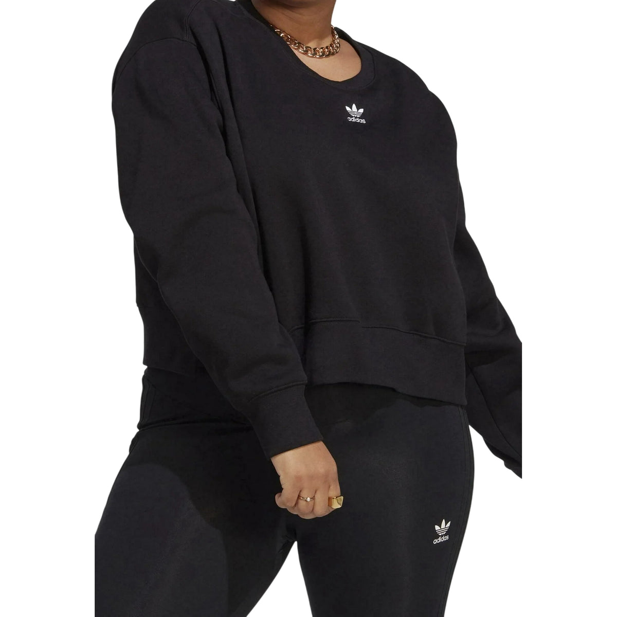 Black - Side - Adidas Womens-Ladies Trefoil Relaxed Fit Sweatshirt