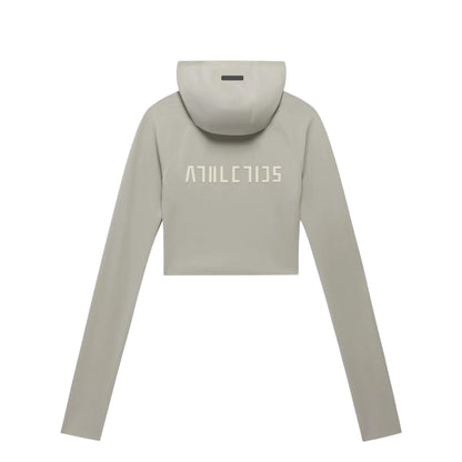 Sesame - Back - Adidas Womens-Ladies Ath Logo Crop Hoodie