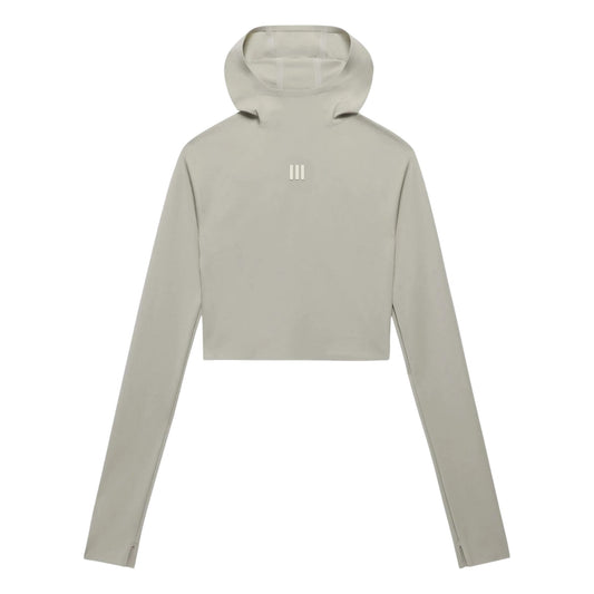 Sesame - Front - Adidas Womens-Ladies Ath Logo Crop Hoodie