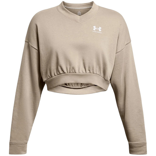 Brown - Front - Under Armour Womens-Ladies Rival Terrycloth Crew Neck Crop Sweatshirt