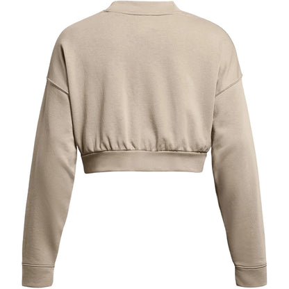 Brown - Back - Under Armour Womens-Ladies Rival Terrycloth Crew Neck Crop Sweatshirt