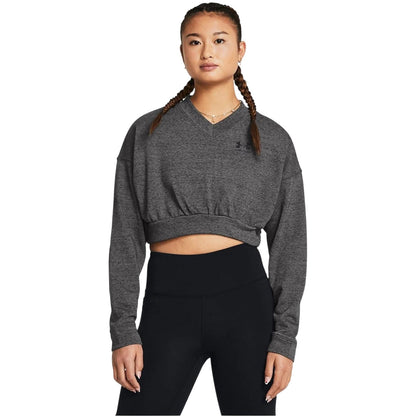 Grey - Front - Under Armour Womens-Ladies Rival Terrycloth Crew Neck Crop Sweatshirt