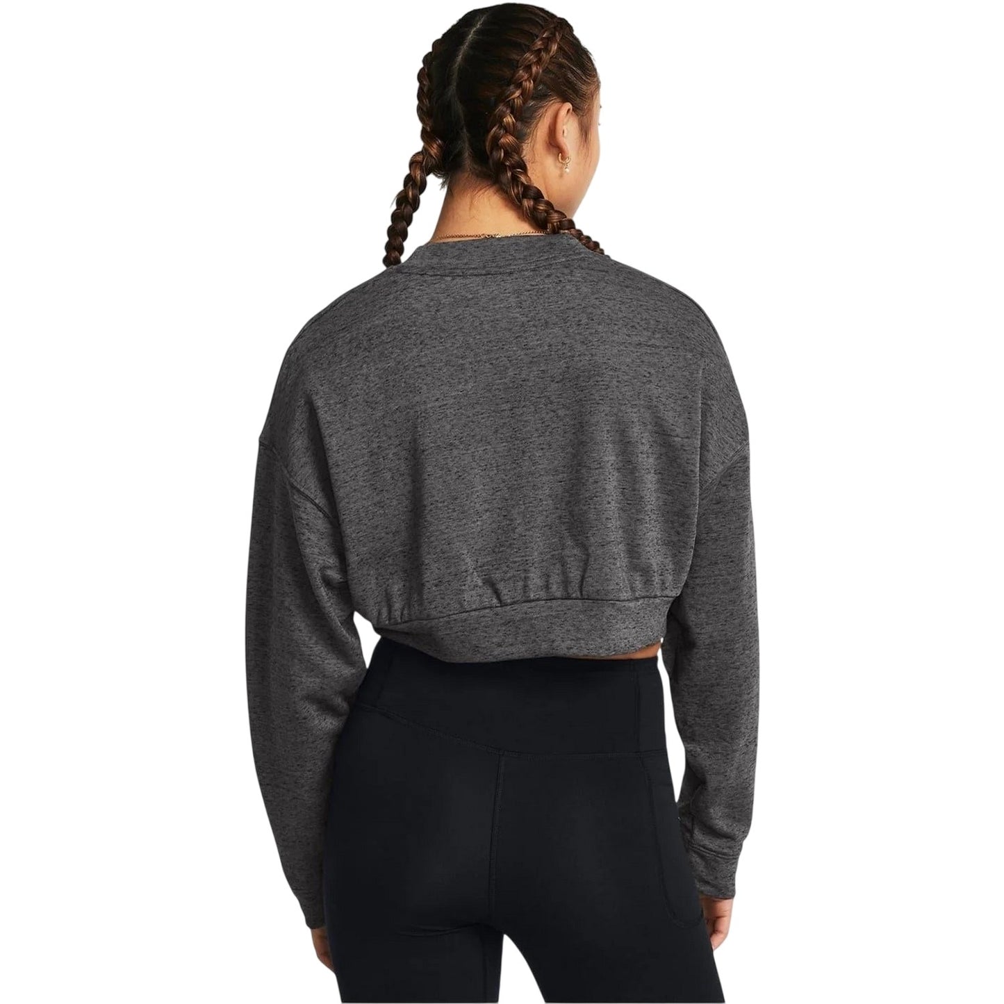 Grey - Back - Under Armour Womens-Ladies Rival Terrycloth Crew Neck Crop Sweatshirt