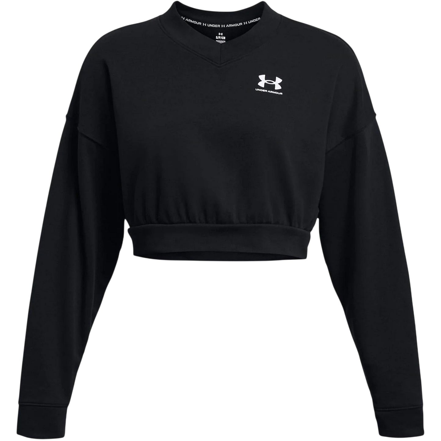 Black - Front - Under Armour Womens-Ladies Rival Terrycloth Crew Neck Crop Sweatshirt