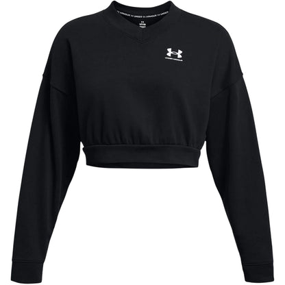Black - Front - Under Armour Womens-Ladies Rival Terrycloth Crew Neck Crop Sweatshirt