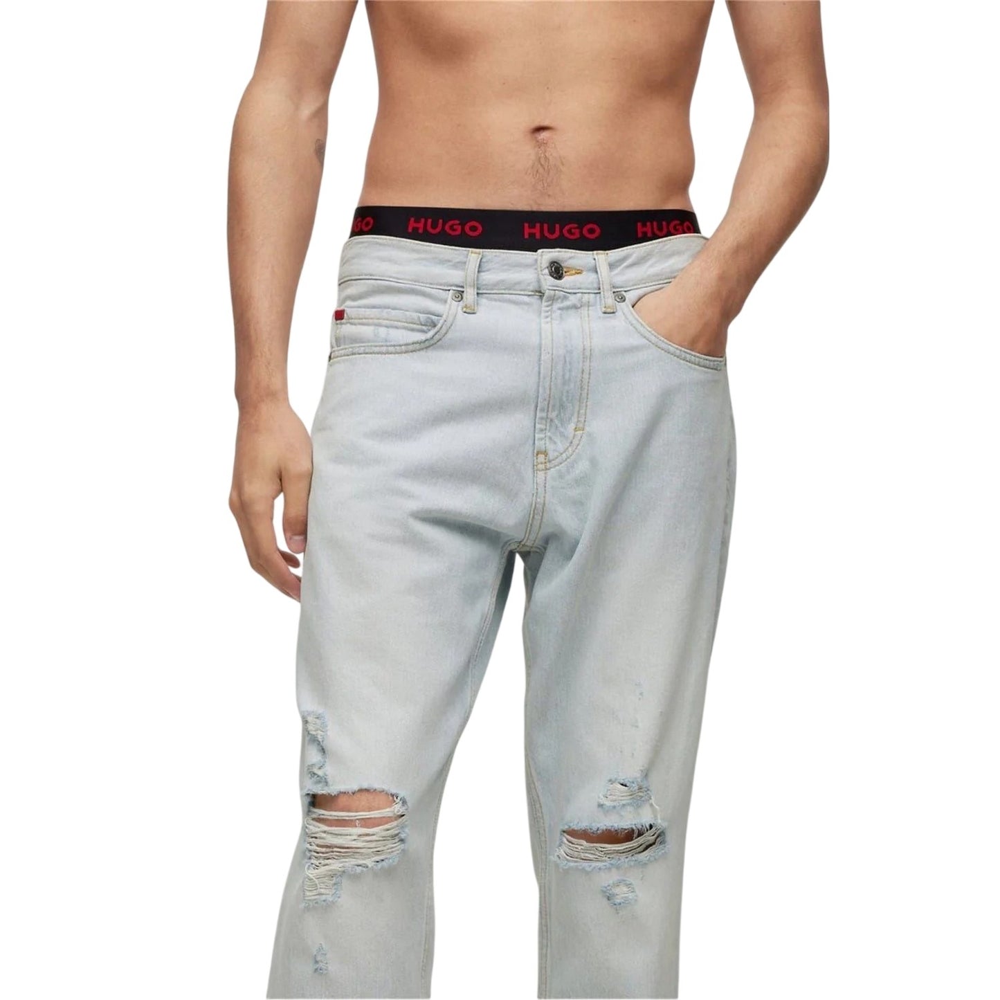 Light Blue - Side - Hugo Mens 340 Regular Jeans