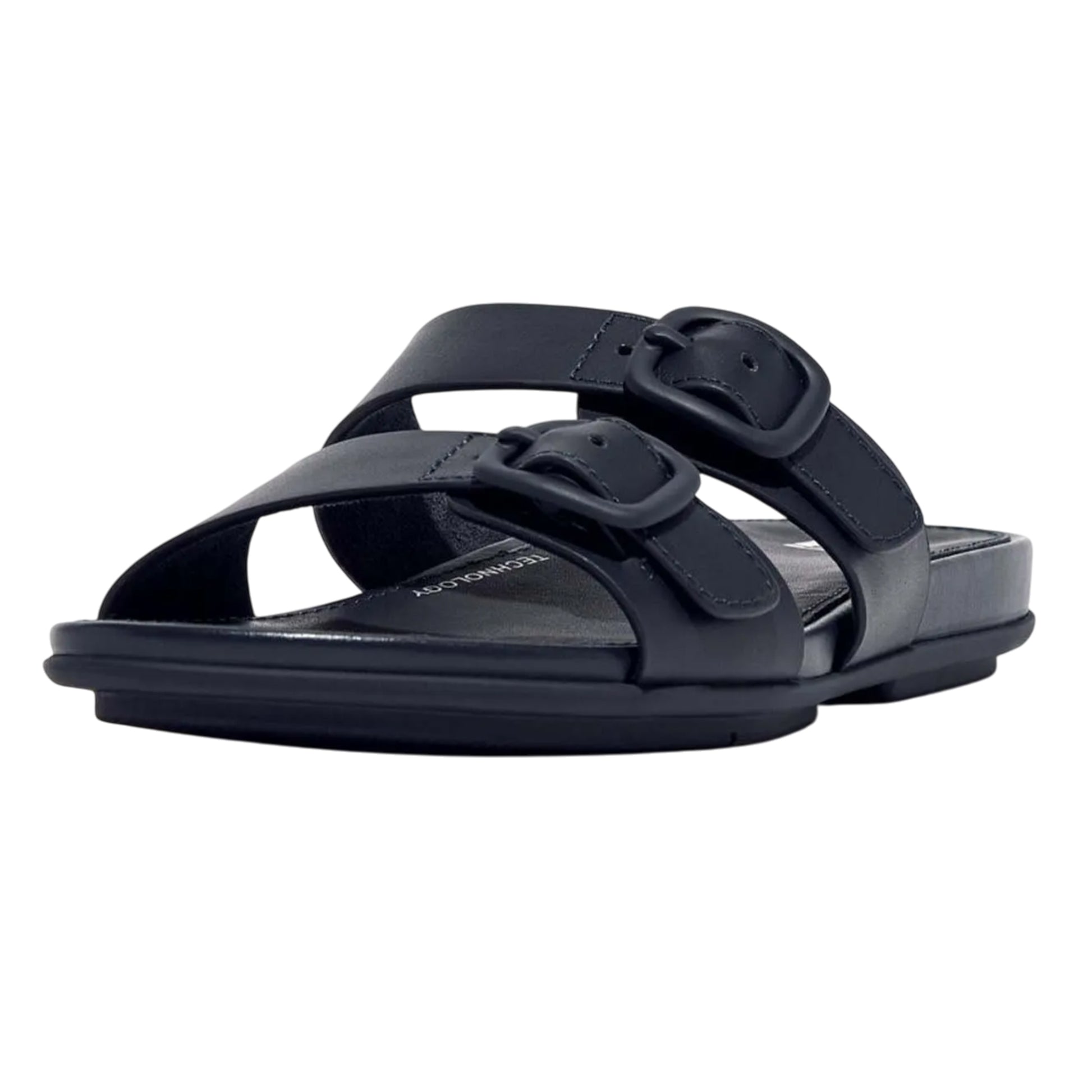 Navy - Close up - FitFlop Womens-Ladies Gracie Leather Double Buckle Sandals
