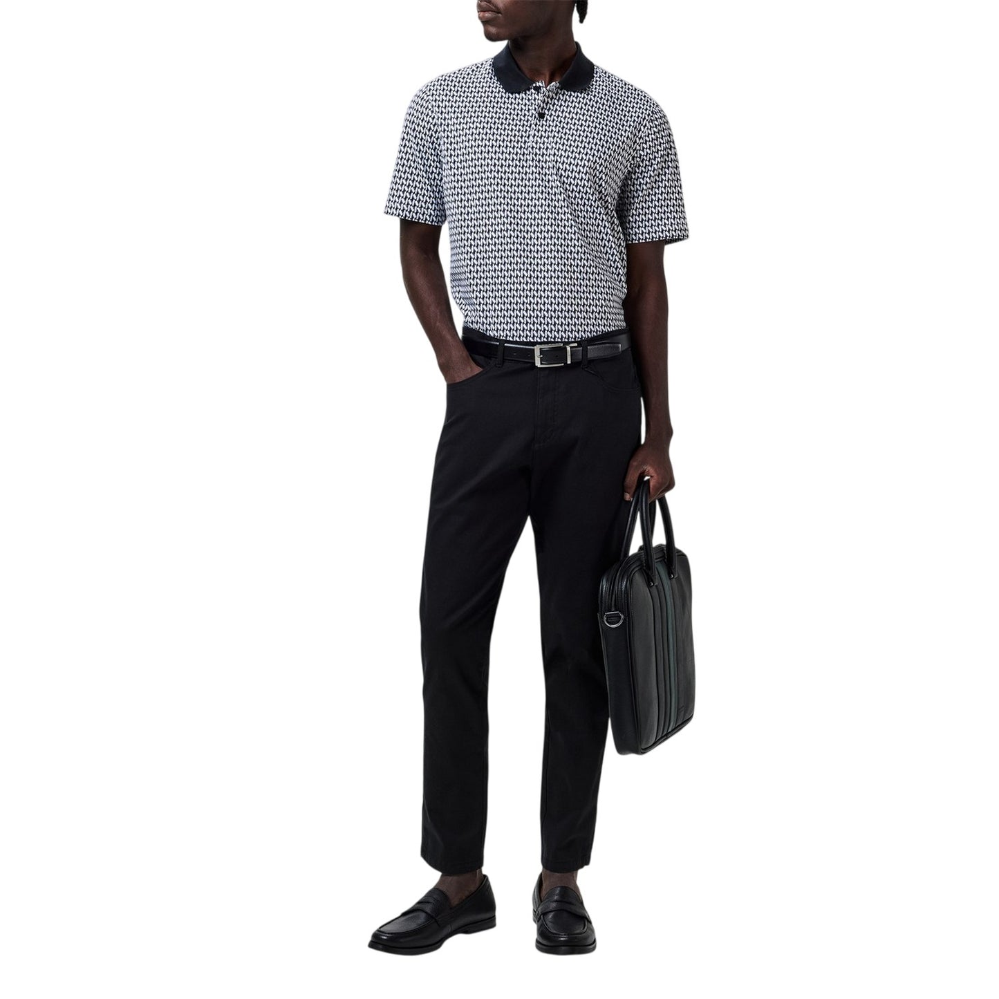 Black - Side - Ted Baker Mens Geometric Polo Shirt