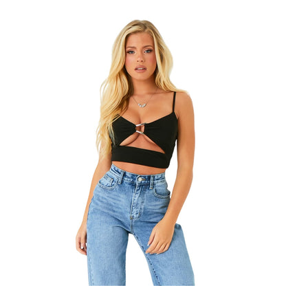 Black - Back - Missy Empire Womens-Ladies Cut Out Crop Top