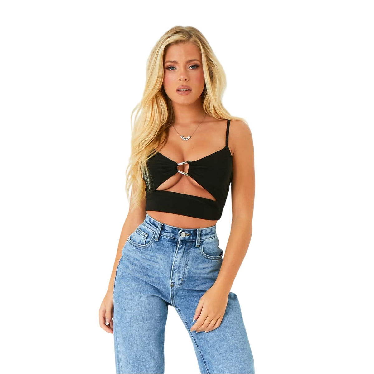 Black - Back - Missy Empire Womens-Ladies Cut Out Crop Top