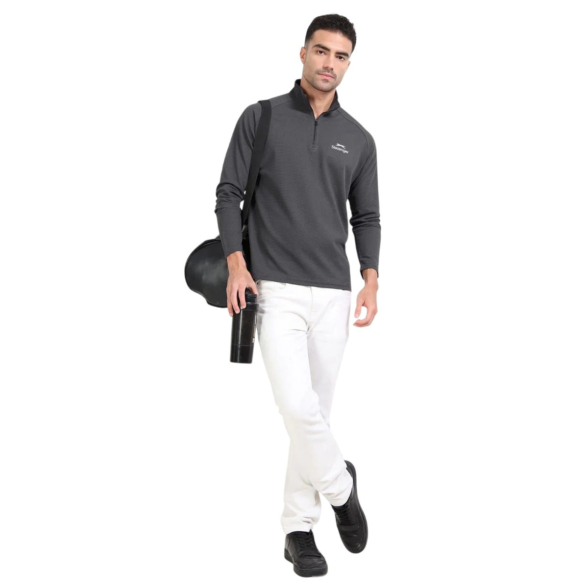 Grey - Pack Shot - Slazenger Mens Quarter Zip Sweatshirt
