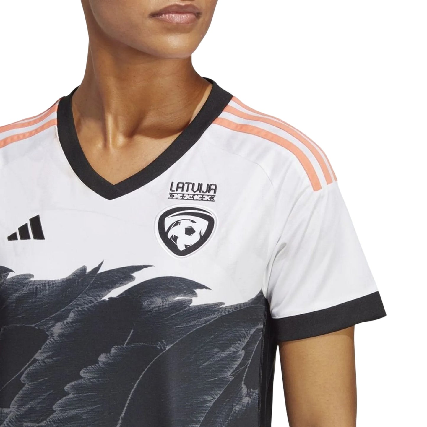 White - Side - Adidas Womens-Ladies Latvia V Neck Football Jersey