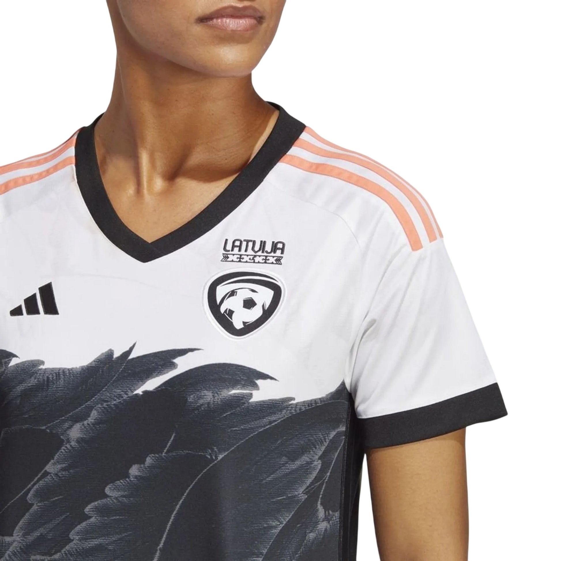 White - Side - Adidas Womens-Ladies Latvia V Neck Football Jersey