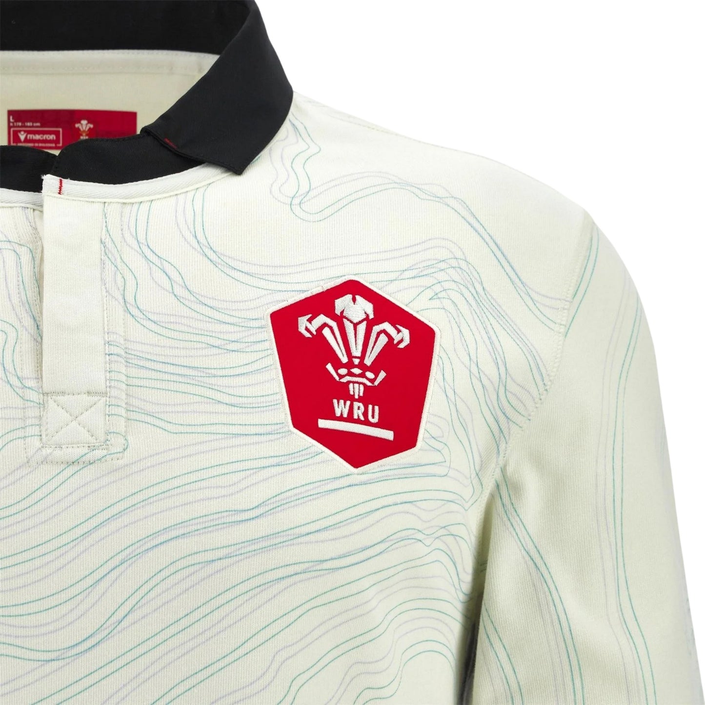 White-Black-Red - Side - Wales RU Unisex Adult 25-26 Macron Away Shirt