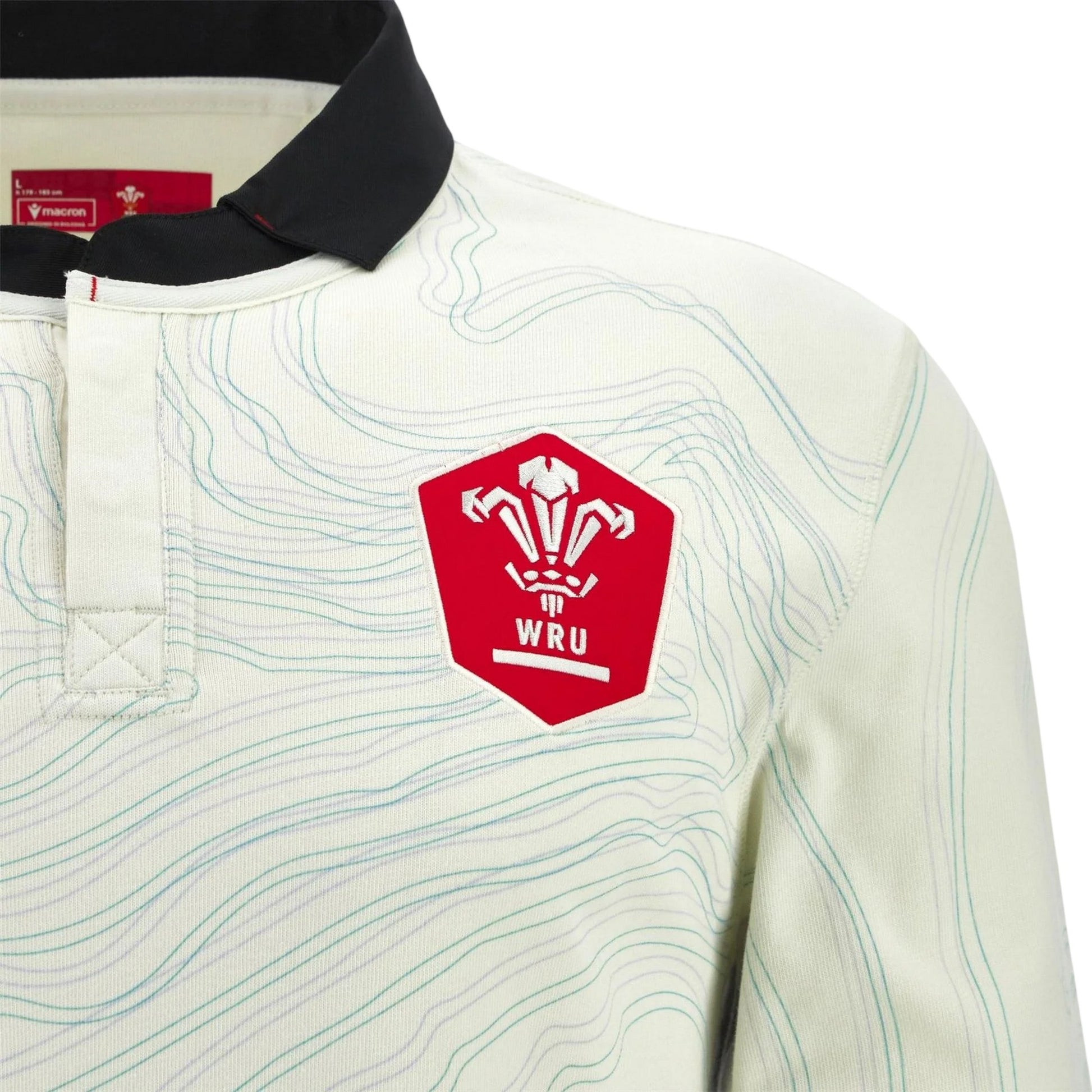 White-Black-Red - Side - Wales RU Unisex Adult 25-26 Macron Away Shirt