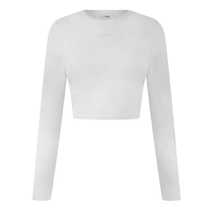 Cream - Front - USA Pro Womens-Ladies Logo Long-Sleeved Crop Top