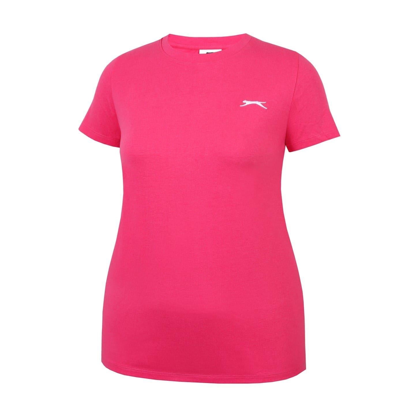 Bright Pink - Side - Slazenger Womens-Ladies Plain Crew Neck Fitted T-Shirt