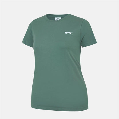 Khaki - Side - Slazenger Womens-Ladies Plain Crew Neck Fitted T-Shirt