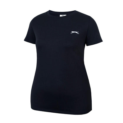 Black - Side - Slazenger Womens-Ladies Plain Crew Neck Fitted T-Shirt