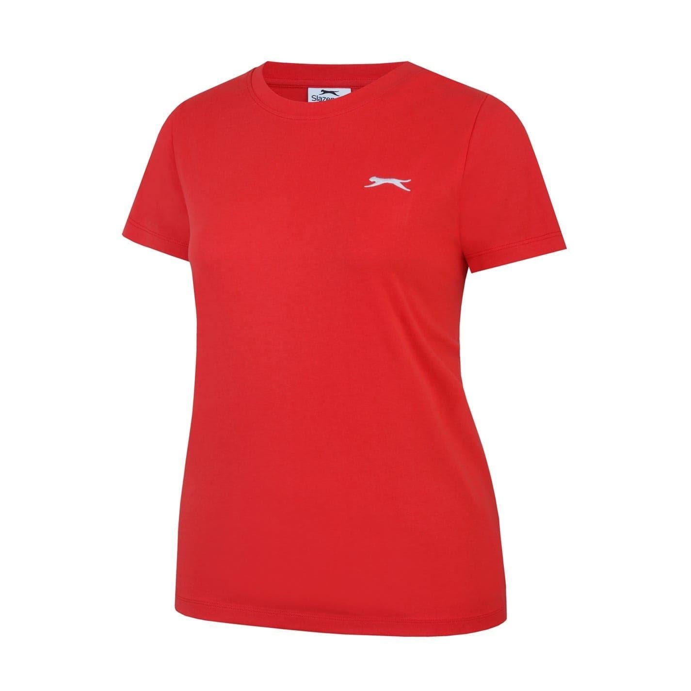 Red - Side - Slazenger Womens-Ladies Plain Crew Neck Fitted T-Shirt