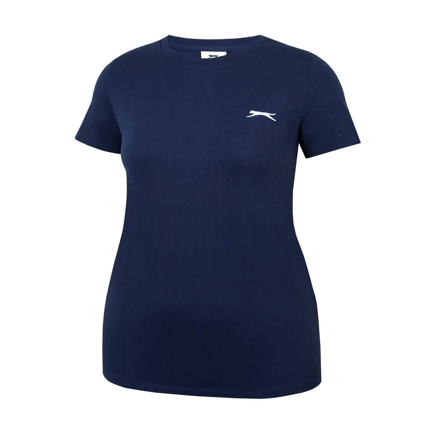 Navy - Side - Slazenger Womens-Ladies Plain Crew Neck Fitted T-Shirt