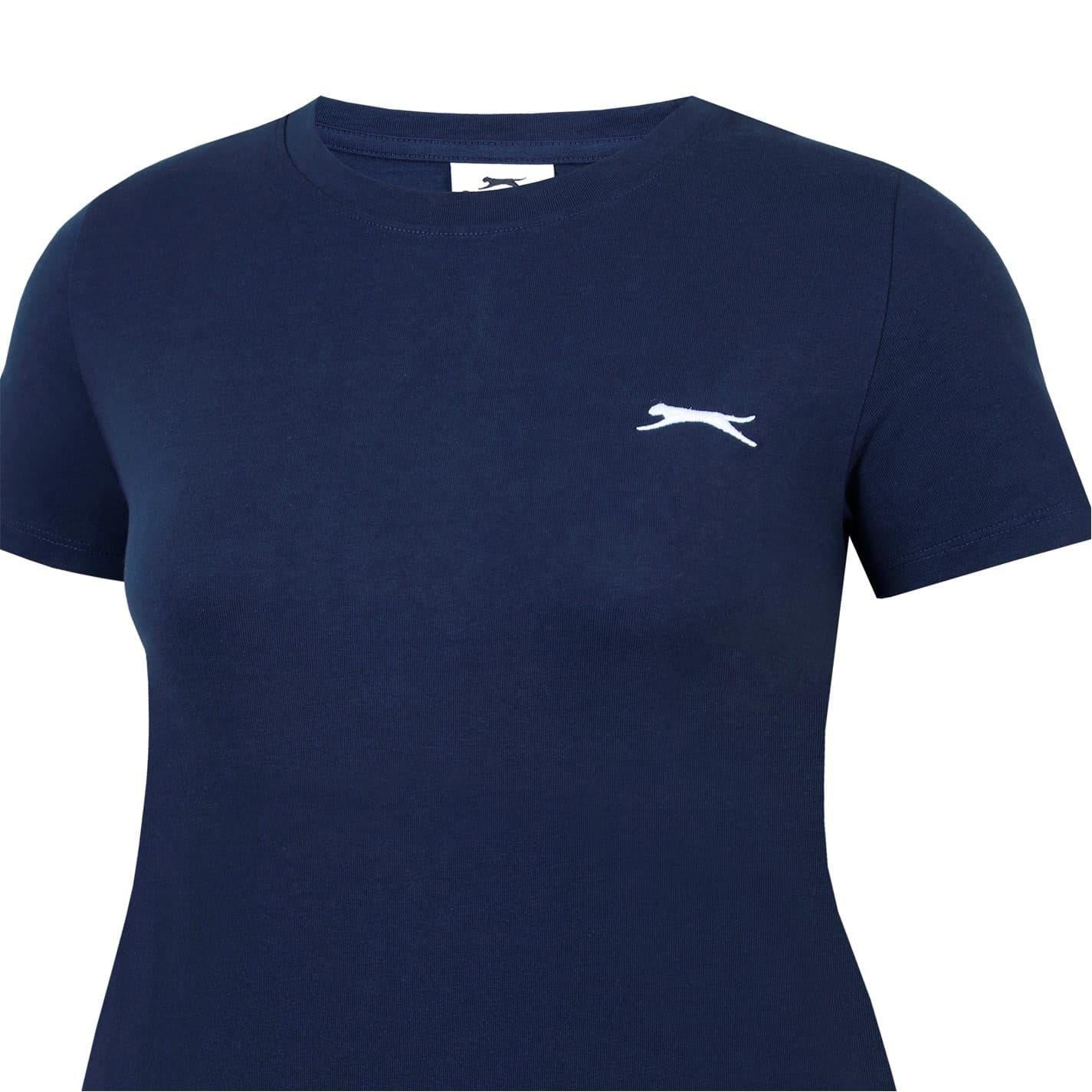 Navy - Pack Shot - Slazenger Womens-Ladies Plain Crew Neck Fitted T-Shirt