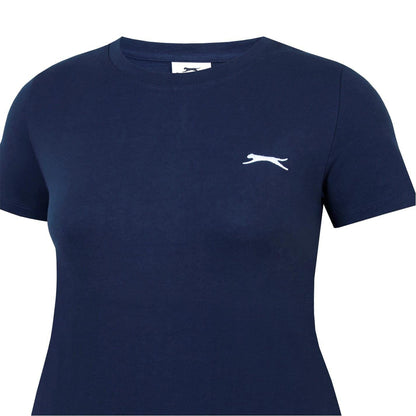 Navy - Pack Shot - Slazenger Womens-Ladies Plain Crew Neck Fitted T-Shirt