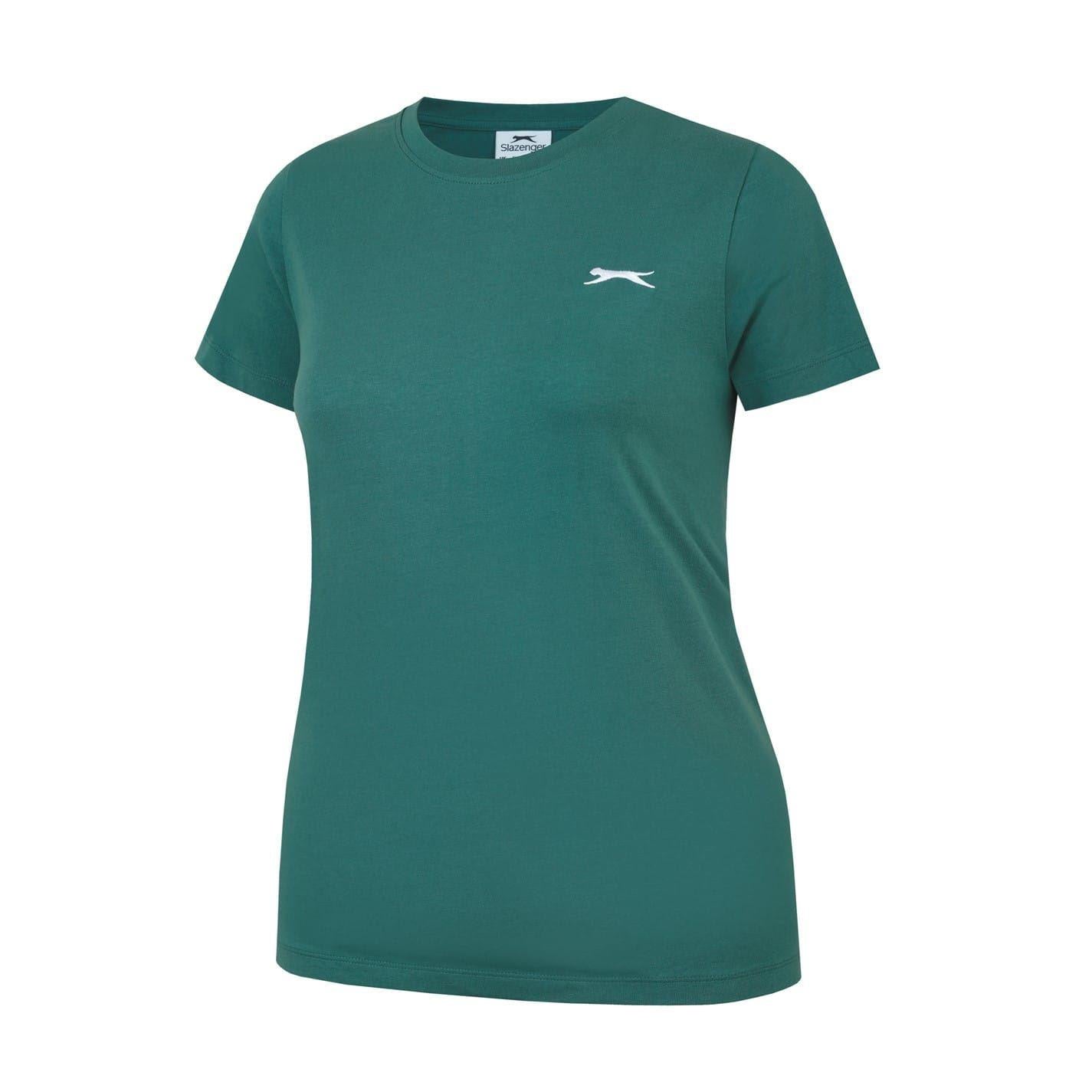 Forest Green - Side - Slazenger Womens-Ladies Plain Crew Neck Fitted T-Shirt