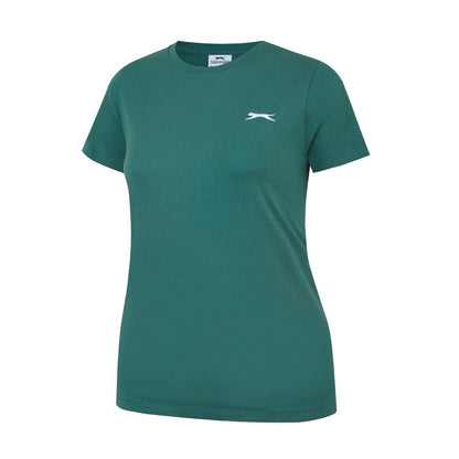 Forest Green - Side - Slazenger Womens-Ladies Plain Crew Neck Fitted T-Shirt