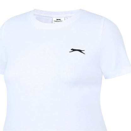 White - Pack Shot - Slazenger Womens-Ladies Plain Crew Neck Fitted T-Shirt