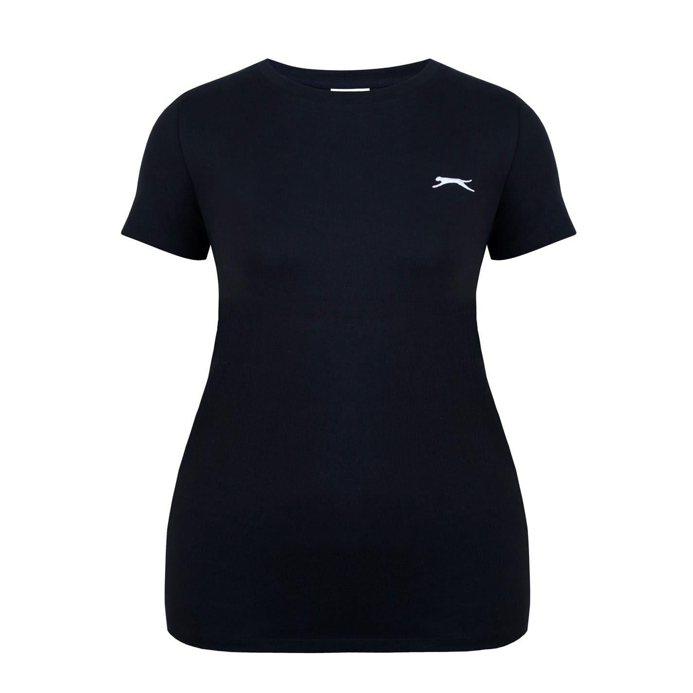 Black - Front - Slazenger Womens-Ladies Plain Crew Neck Fitted T-Shirt