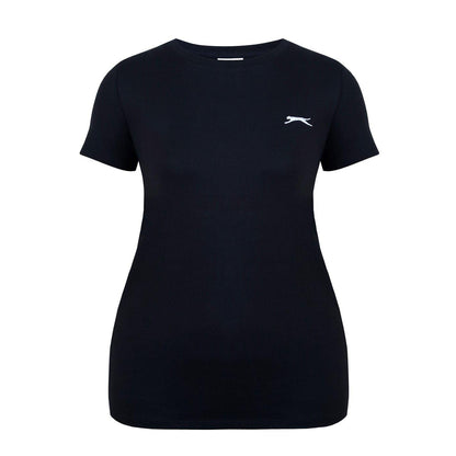 Black - Front - Slazenger Womens-Ladies Plain Crew Neck Fitted T-Shirt