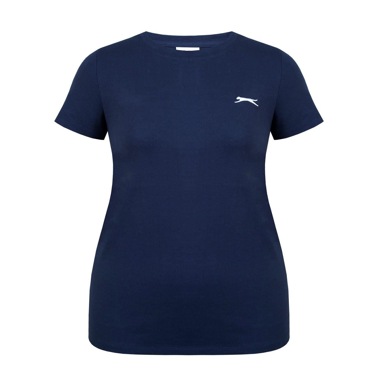 Navy - Front - Slazenger Womens-Ladies Plain Crew Neck Fitted T-Shirt