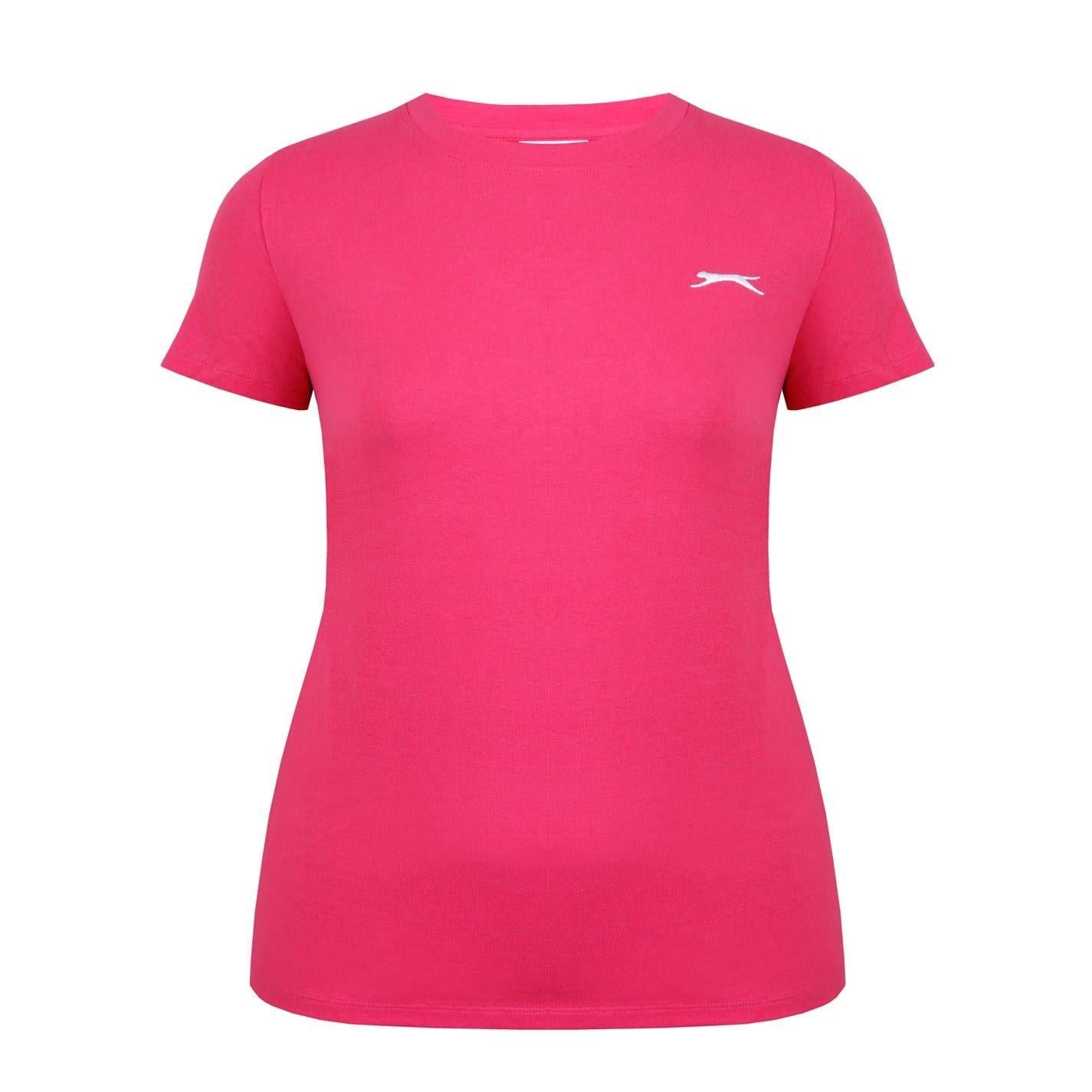 Bright Pink - Front - Slazenger Womens-Ladies Plain Crew Neck Fitted T-Shirt