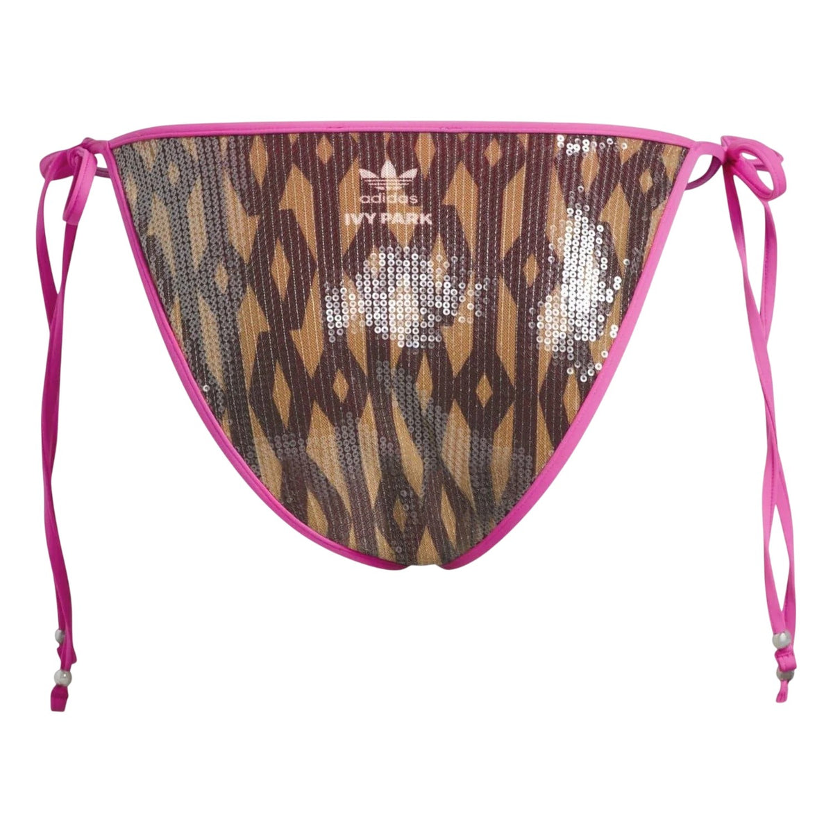 Brown-Pink - Back - Adidas Womens-Ladies Ivy Park Monogram Bikini Bottoms