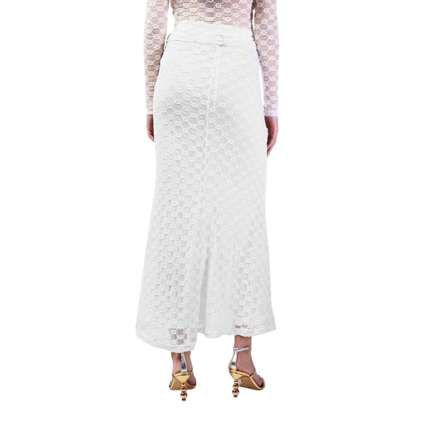 White - Back - Bardot Womens-Ladies Floral Lace Mid Rise Maxi Skirt