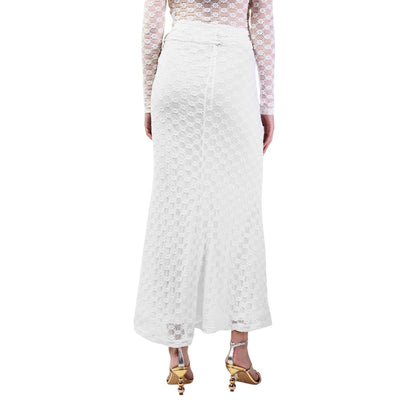 White - Back - Bardot Womens-Ladies Floral Lace Mid Rise Maxi Skirt