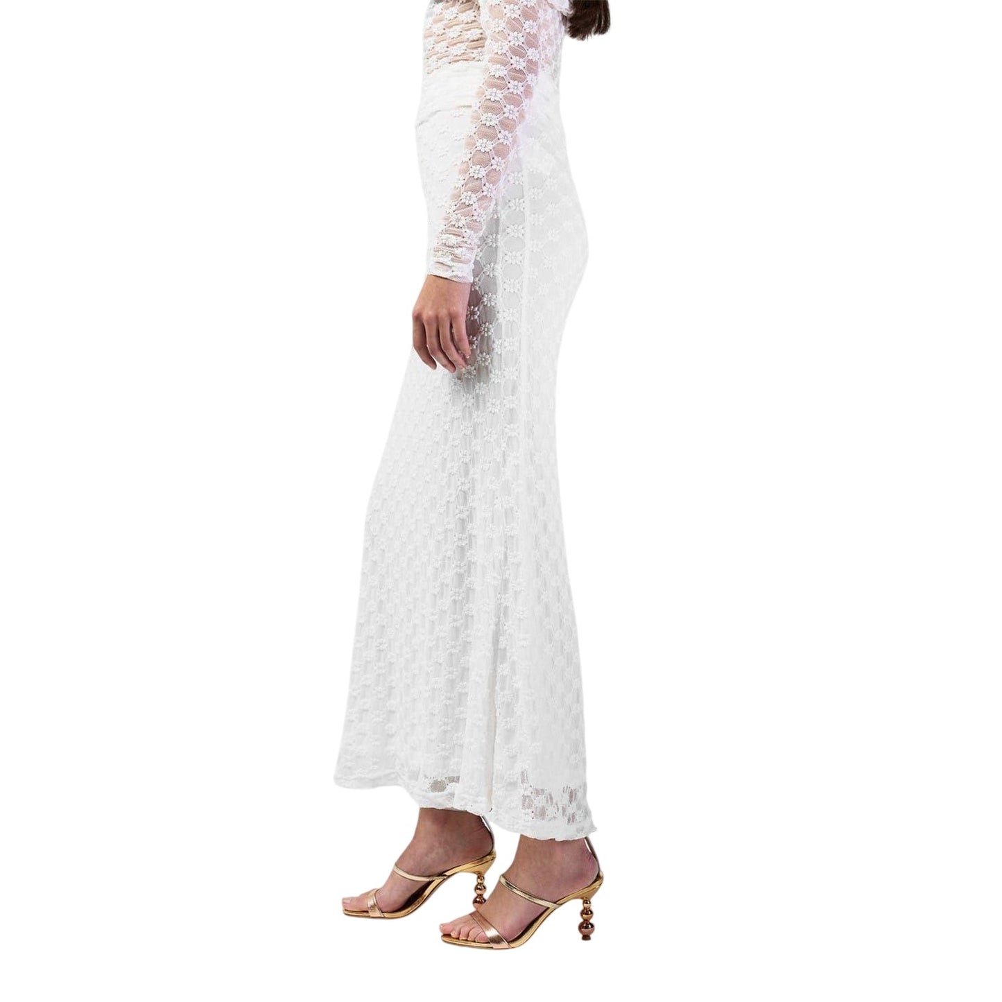 White - Side - Bardot Womens-Ladies Floral Lace Mid Rise Maxi Skirt