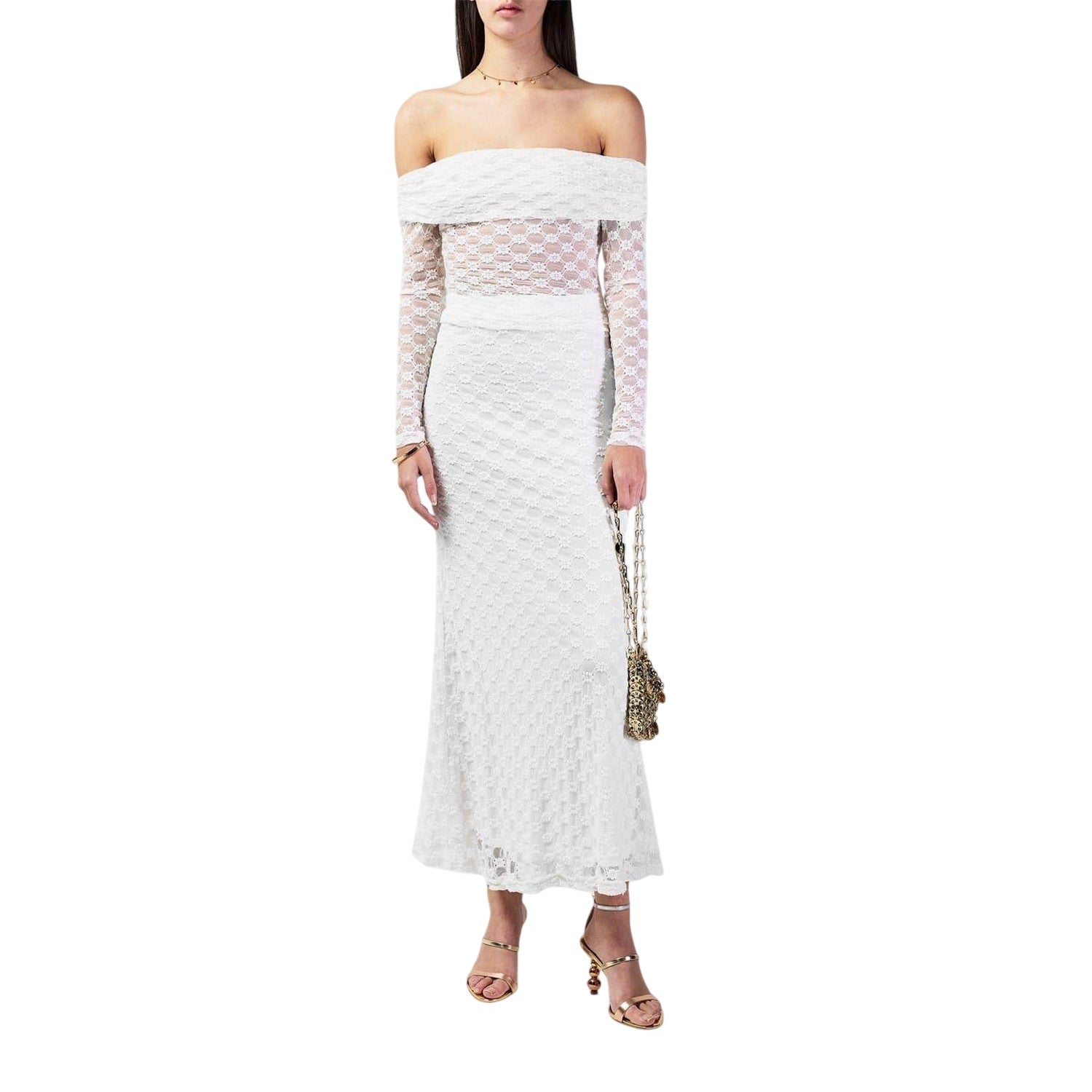 White - Pack Shot - Bardot Womens-Ladies Floral Lace Mid Rise Maxi Skirt