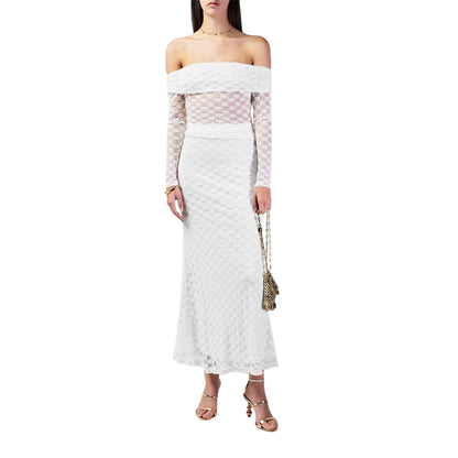 White - Pack Shot - Bardot Womens-Ladies Floral Lace Mid Rise Maxi Skirt