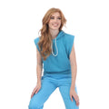 Blue - Side - Adidas Womens-Ladies Studio Lounge Sleeveless Hoodie